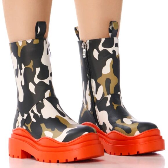 Callie Lives Miz Azalea Wang Camo Tangerine Rain Bootie 8 8.5 - Picture 4 of 10